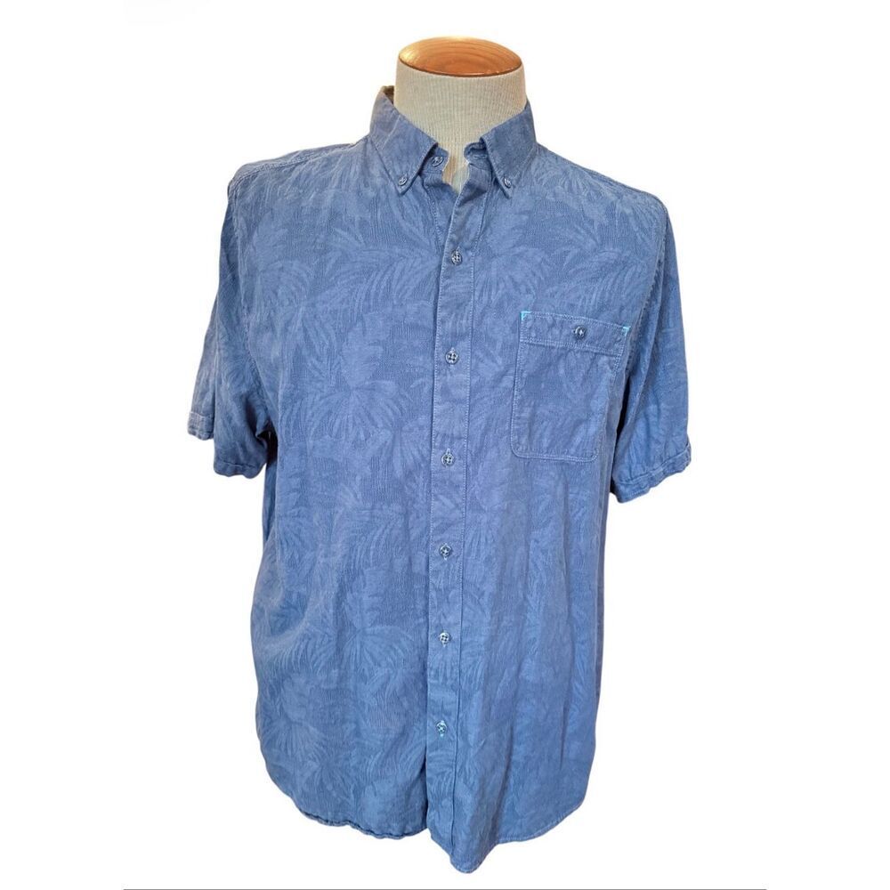 Tommy Bahama Men’s Palm Leaf Jacquard Short Sleeve Shirt Large Blue Weekend Casu